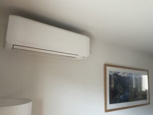 Indoor fan-coil unit of the air to air minisplit heat pump.